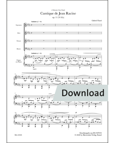 Cantique de Jean Racine for four-part Mixed Choir and Organ or Piano, op. 11, N 42a — 福雷