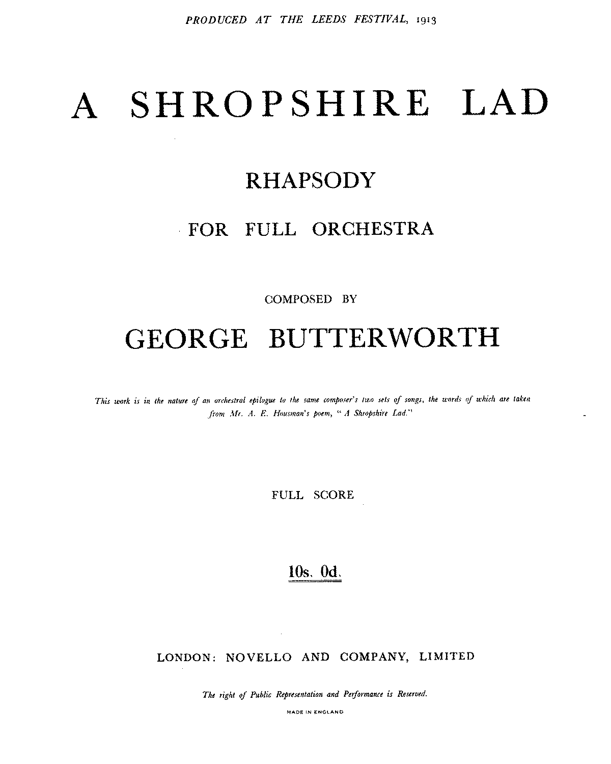 A Shropshire Lad — George Butterworth