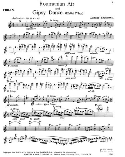 Romanina Air and Gypsy Dance, op. 23 — Albert Sammons