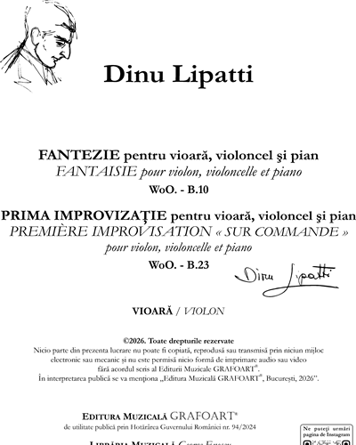 Fantasy for violin, cello and piano (B.10); First Improvisation (B.23) — 迪努·利帕蒂