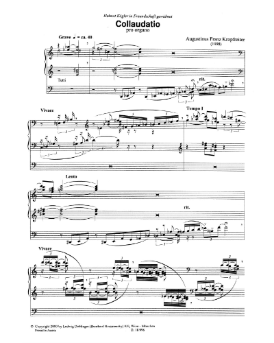 Collaudatio pro organo — Augustinus Franz Kropfreiter
