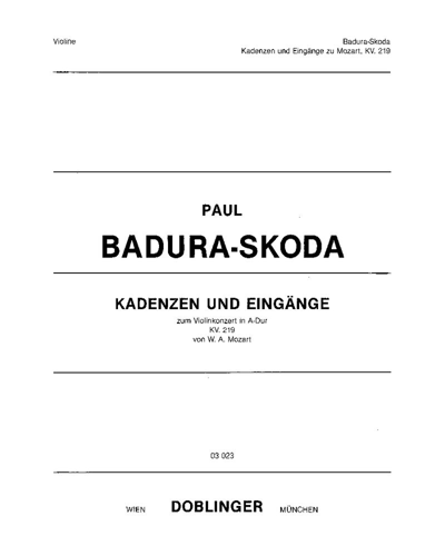 Cadenzas and Introductions for Mozart's Violin Concerto in A major, K. 219 — Paul Badura-Skoda