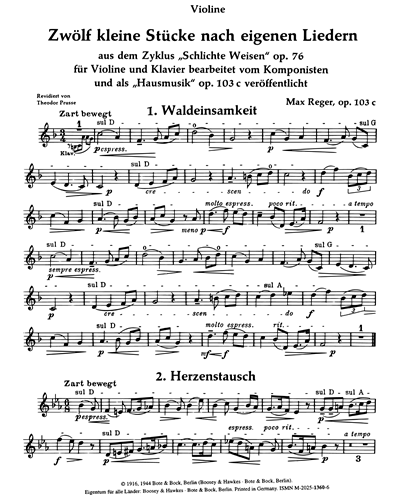 House Music, op. 103c — Max Reger