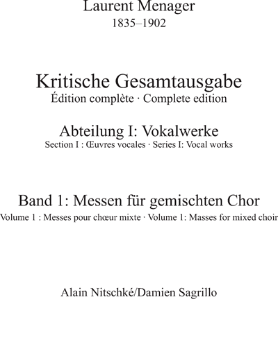 Masses for Mixed Choir, Vol. 1 — Laurent Menager
