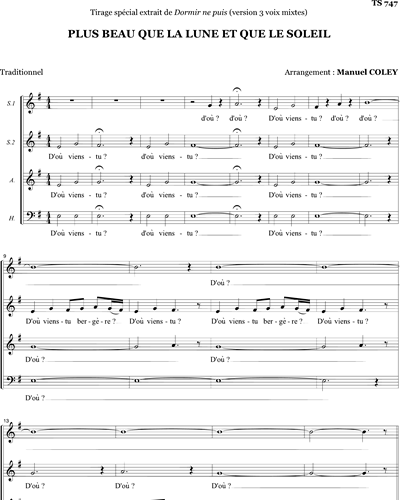 Plus beau que la lune et le soleil - from Dormir ne puis — Manuel Coley
