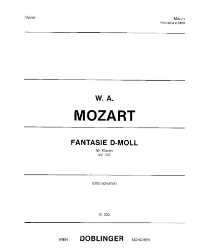 Fantasia in D minor, K. 397 — 莫扎特