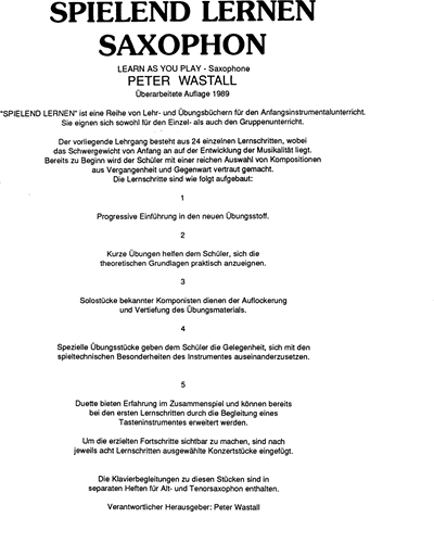 Learn As You Play: Saxophone — Peter Wastall