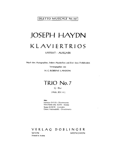 Piano Trio No. 7 in G major, op. XV:41 — Joseph Haydn