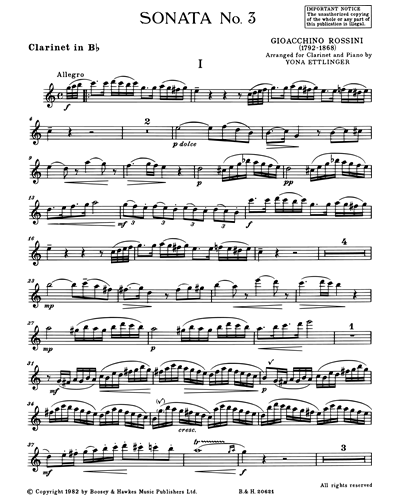 Sonata No. 3 for Clarinet and Piano — 罗西尼