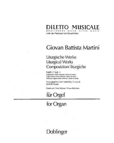 Liturgical Works, Vol. 1: Organ Masses — 乔凡尼·巴蒂斯塔·马蒂尼