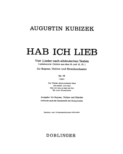 Hab ich Lieb, op. 14 — Augustin Kubizek