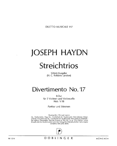 String Trio No.17 in Bb Major, Hob. V:18 — Joseph Haydn
