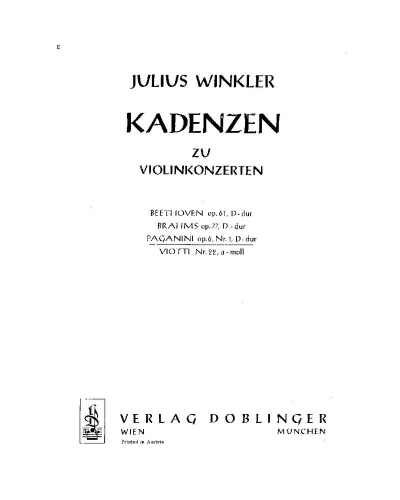Cadenza for Paganini Violin Concerto in D major, op. 6 — Julius Winkler