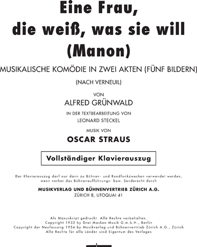 Eine Frau, die weiß, was sie will (Manon) — Oscar Straus