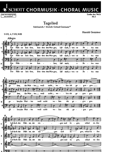 Lieder der Welt, op. 31 — Harald Genzmer