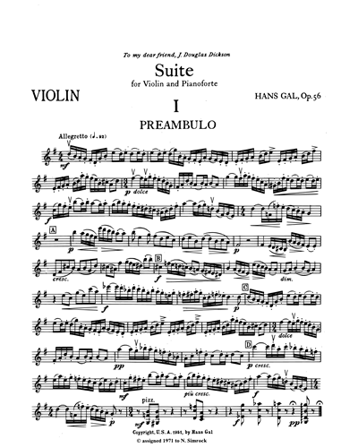 Suite for Violin & Piano in G, op. 56 — Hans Gál