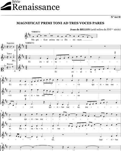 Magnificat primi toni ad tres voces pares - De Billon - SSA — Jean De Billon