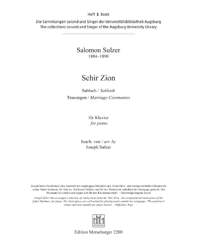 Shir Zion, Book 1 — Salomon Sulzer