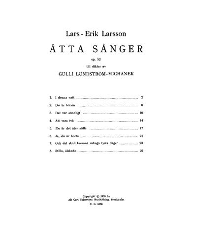 Eight Songs, op. 52 — Lars-Erik Larsson